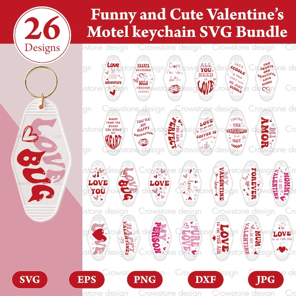 26 Valentine Keychain svg bundle,Motel Keychain svg,Retro valentine,Valentine gift box for her,gift for her valentine day,commercial use svg