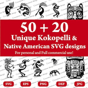 70 Kokopelli SVG bundel, commercieel gebruik SVG, digitale download, Kokopelli EPS, DXF, PNG, JPG, SVG, Kokopelli Sedona SVG, Native American symbolen