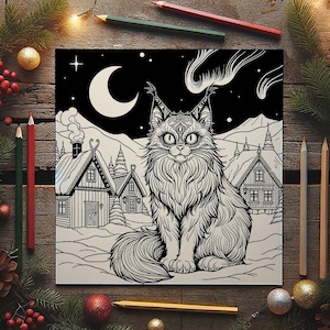 Yule Cat Coloring Page, download di Yule Cat, pagine da colorare di Natale per bambini, fogli da colorare di Natale, Yule Cat islandese, Jólakötturinn