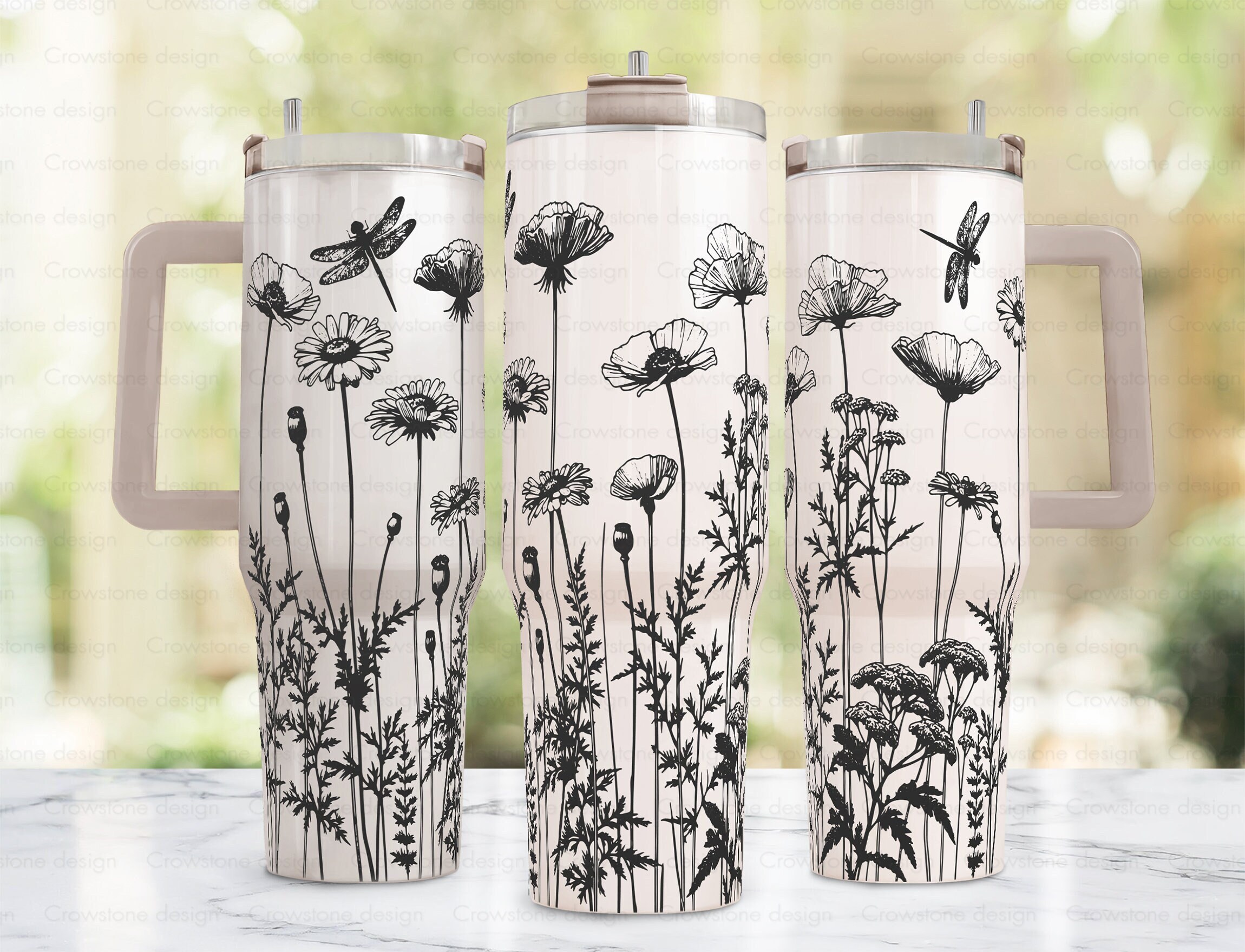 Dragonfly Wildflower tumbler wrap,40 oz stanley tumbler full wrap, laser engrave tumbler wrap SVG,Stanley cup, Wildflowers png,40oz quencher