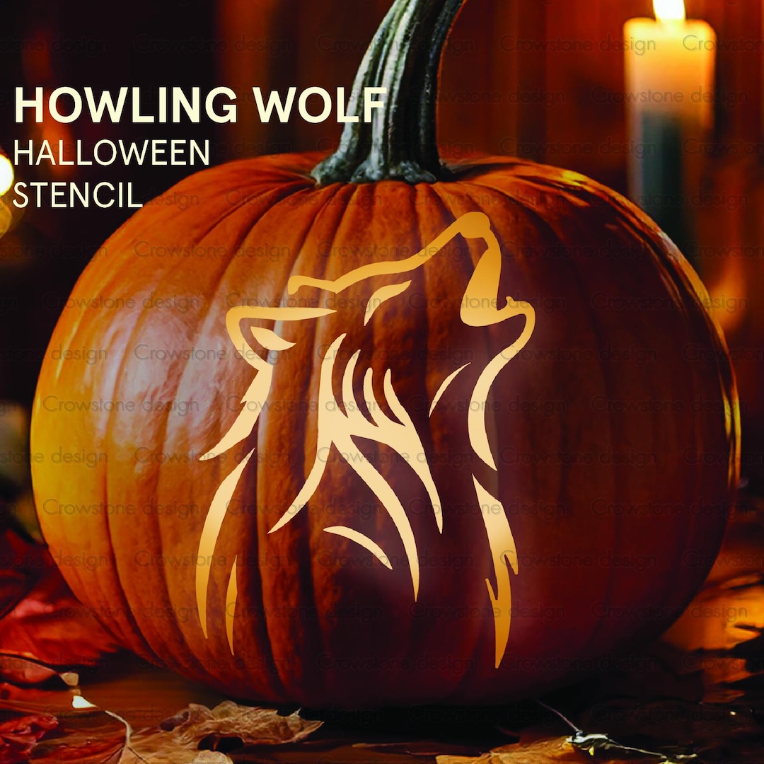 Howling Wolf Pumpkin Carving Stencil,printable Halloween Pumpkin