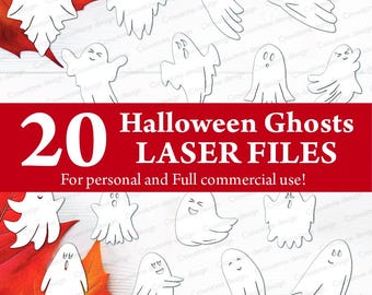 20 ハロウィン ゴースト バンドル SVG、ハロウィン レーザーカット ファイル、ハロウィン SVG、ハロウィン クリップアート、Glowforge ゴースト バンドル SVG、ハロウィン サイン カット ファイル