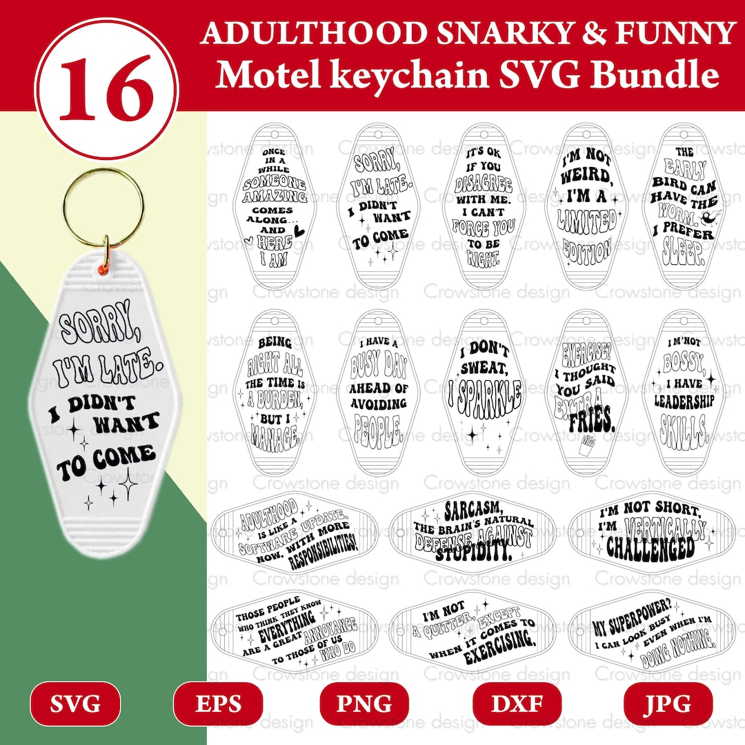 16 Snarky Funny Sarcastic Hotel Keychain SVG Bundle,motel Keychain Svg ...