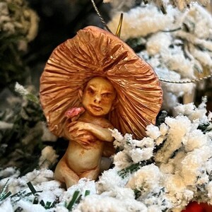 Handmade Mushroom Girl Ornament – Polymer Clay Fantasy Art, Gift Box