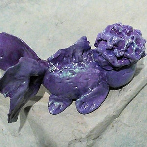Hand sculpted painted OOAK purple blue Oranda fish Goldfish clay pottery sculpture figurine unique water figure statue fantasy cute gift box