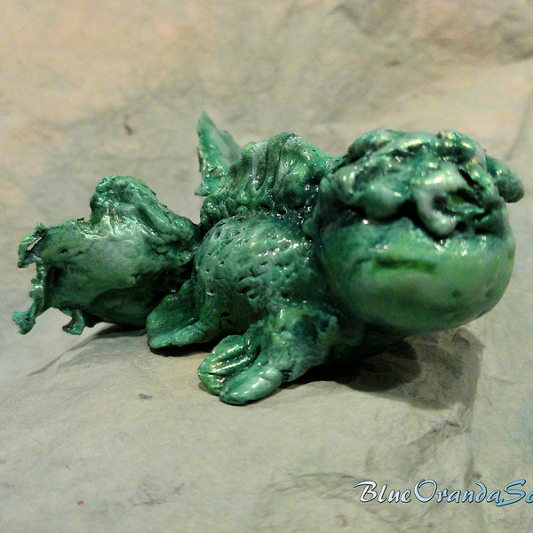 Hand sculpted painted ooak green oranda fish sculpture figurine unique aqua water figure statue fantasy cute one of a kind handmade sealife