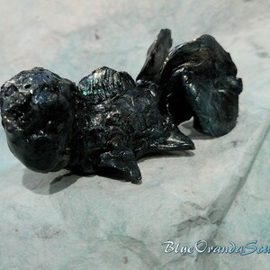 Hand sculpted painted OOAK Iridescent Black metallic Oranda fish Goldfish clay sculpture figurine unique water figure statue fantasy gift
