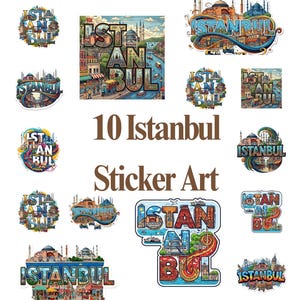 10 Whimsical Istanbul Landmark Sticker Set - Iconic Architecture Clipart - Travel Scrapbook Art - Printable Digital Stickers