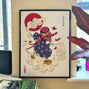 Teatro TENGU noh, arte em estilo japonês, impressão em seda de alta qualidade, feita à mão para decoração de ambientes em casa
