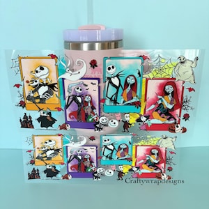 uv dtf jack halloween tumbler wrap, jack and sally uvdtf tumbler wrap, permanent stickers, halloween stickers, two piece 40 oz tumbler wrap
