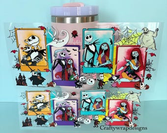 Jack & Sally Halloween UV DTF Tumbler Wrap: 40 oz tumblers
