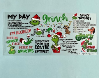 Mean One Christmas UV DTF Cup Wrap - uvdtf stickers for cups and tumblers