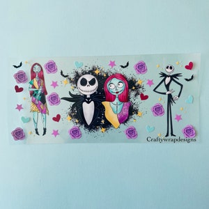 uv dtf halloween wraps, jack and sally uvdtf cup wraps, permanent cup stickers, halloween stickers for cups and tumblers, jack halloween
