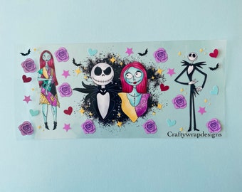 Jack and Sally UV DTF Halloween Cup Wrap, uvdtf stickers for cups and tumblers
