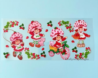UV DTF strawberry shortcake Cup Wrap, uvdtf stickers for cups and tumblers, permanent stickers