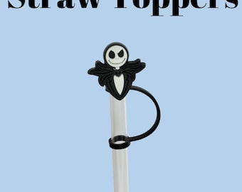 Halloween Straw Toppers Jack and Sally, Silicone Cup Accessories halloween