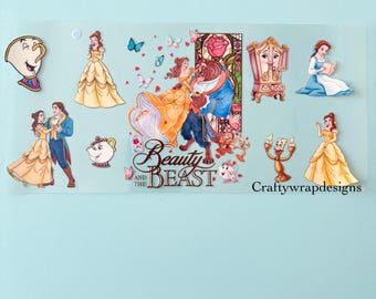 uv dtf cup wrap princess belle, uvdtf transfers, uvdtf permanent sticker, ships fast