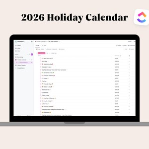 2026 ClickUp Holiday Calendar | Personal Planner | Digital Planning | ClickUp Editable Template | Digital Planner