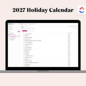 2027 ClickUp Holiday Calendar | Personal Planner | Digital Planning | ClickUp Editable Template | Digital Planner