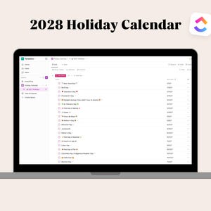 2028 ClickUp Holiday Calendar | Personal Planner | Digital Planning | ClickUp Editable Template | Digital Planner