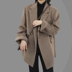 Women's Wool Blend Thick Warm Overcoat ,Woolen long  Blazer ,Mid-Length Coat for Autumn/Winter, Single Button Office Lady Tops