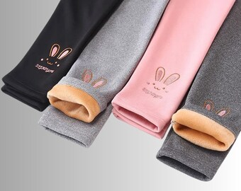 Leggings cómodos y lindos de conejo para niña. Pantalones/partes inferiores gruesos y cálidos de invierno para niños pequeños