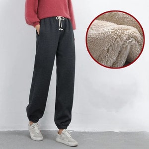 Men Women Fleece Sherpa Lined Sweatpants Winter Warm Thick Pockets Track  Pants