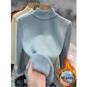 Women's Fleece Long Sleeve Stretchy Sweater, Cashmere Wool, Merina, Turtleneck, Sweater, Soft Fashionable  , Autumn Winter Warm  pullover