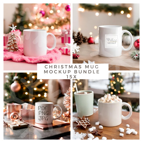 Christmas Mug Mockup Bundle: 15x Coffee Cup Mockup Pictures, Customizable Coffee Mug, Coffee Cup Mock up – Merry Christmas!