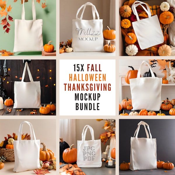 Tote bag mockup bundle Halloween mockup Thanksgiving Fall Autumn Leaf Mockup designs, Halloween tote bag, shopping bag for woman