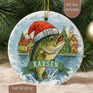 Personalized Fishing gift for dad Ornament 2025 yearly ornament Custom Name Xmas Fisherman Bass Fisherman Dad keepsake Gifts for Him Teenage
