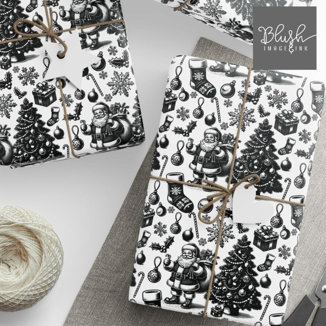 Black White Christmas Wrapping Paper Black White Christmas Decor Black ...