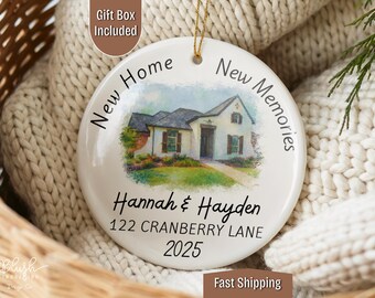 New Home Ornament Watercolor Photo Ornament New House First Christmas at address with names Ornament Gift Xmas Holiday First year Gift