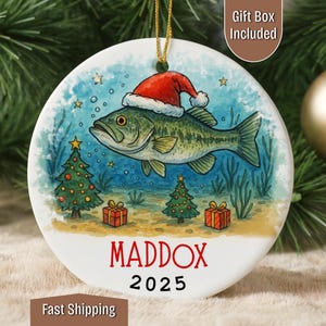 Personalized Fishing Ornament Fish themed Christmas Keepsake for man Custom Name Ornament 2025 Unique Holiday Gift for Anglers boy Xmas idea