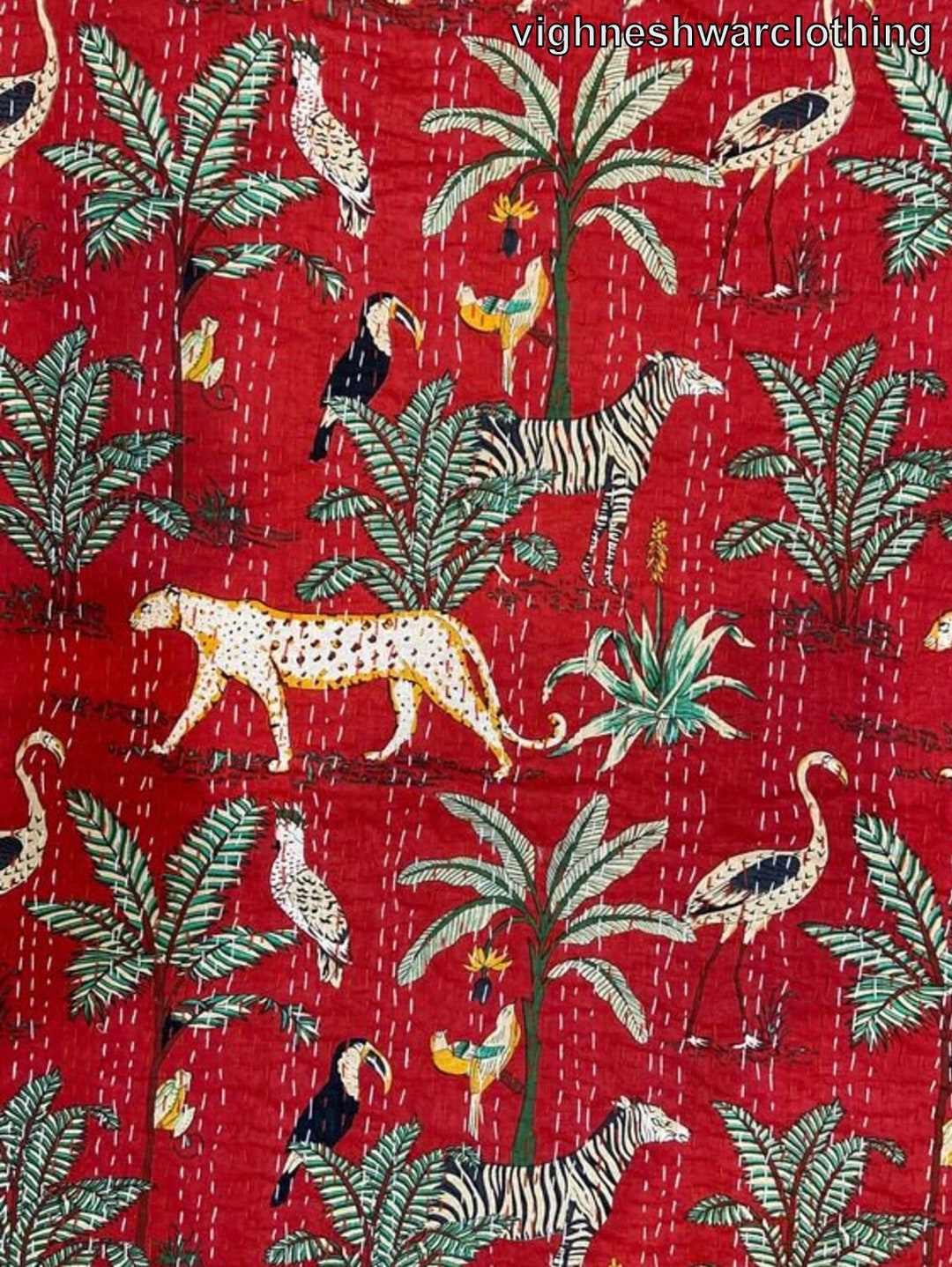 jungle print orange kantha quilt main image 0