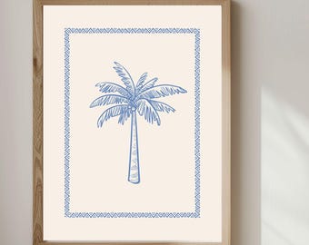 Blue Palm Tree Print: Mediterranean Coastal Wall Art (Digital Download)