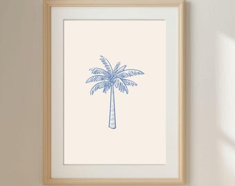 Blue Palm Tree Print: Mediterranean Coastal Wall Art (Digital Download)