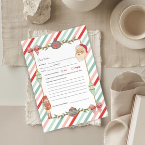 Linda carta a Papá Noel para imprimir / Descarga instantánea de carta a Papá Noel / Navidad para niños / Carta a rayas a Papá Noel / Imprimir en casa / Digital
