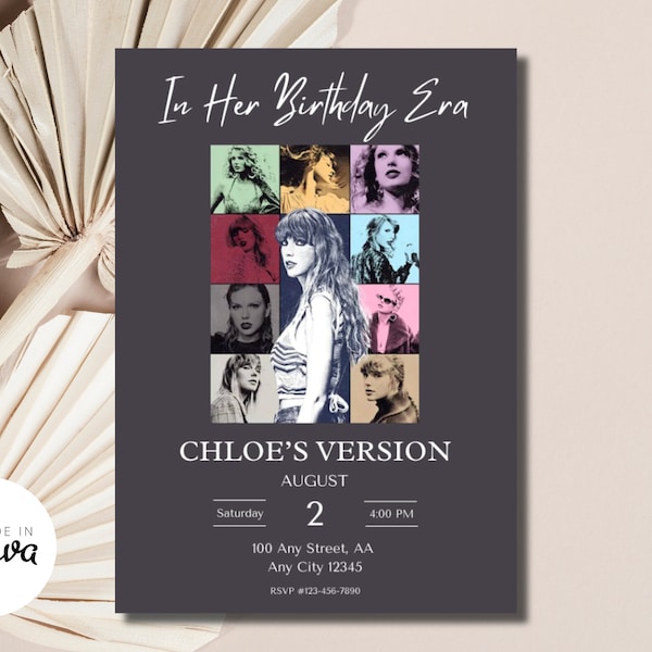 Taylor Inspired In Her Birthday Era Inspired Invitation Digital Template Edit In Canva For Free Party Invitation editable