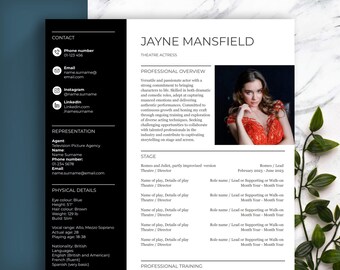 Theatre Actor Resume Template, Stage Performer CV (Word, Google Docs, Pages)