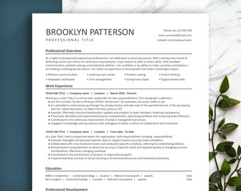 CLEAN COMPACT modern ATS-friendly resume template, hassle-free, easy edit. Stand out! 1 & 2 pages resume, cover letter + reference list