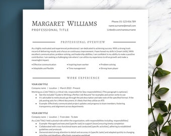 ATS-Friendly Resume Template, Professional 1-2 Page Design (Digital Download)