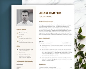 PROFESSIONAL Resume Template with photo + cover letter. Template in Word, Google Doc & Pages. Easy to edit Resume Template. Curriculum Vitae