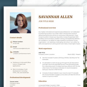 Plantilla de CV ELEGANTE con foto y carta de presentación. Disponible en Word, Google Docs y Pages. Fácil de editar. Currículum vítae.
