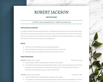 SIMPLE MINIMALIST, Easy-to-Edit 1-column resume template in Word, Google Docs & Pages. Professional and unique design. Curriculum Vitae. CV