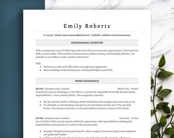 SIMPLE 1-column ATS-friendly resume template in Word, Google Docs & Pages. Easy-to-Edit, Professional and unique design. Curriculum Vitae CV