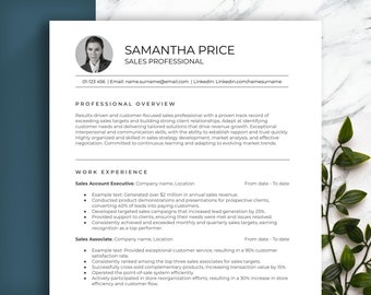 Sales Resume Template, Cover Letter, References (Word, Pages, Google Docs)