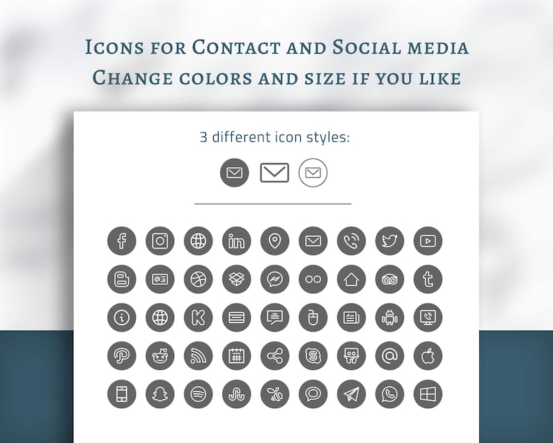 May include: A set of 40 social media icons in a gray circle with white outlines. The icons include Facebook, Instagram, Twitter, YouTube, Pinterest, LinkedIn, and more.