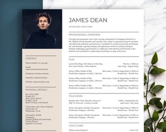Plantilla de currículum de actor, diseño moderno (Word, Google Docs, Pages)
