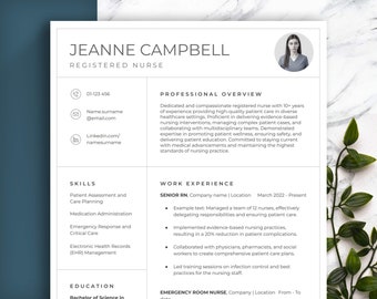 RN Resume Templates for nurse / Registered Nurse. Google Docs, Word, Pages, Nursing Resume, CNA Resume with Photo Doctor Resume, New Grad CV